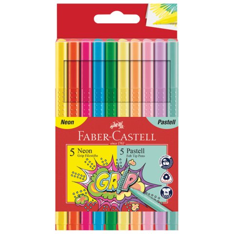 Flomaster školski 10boja Grip neon+pastel Faber-Castell  blister