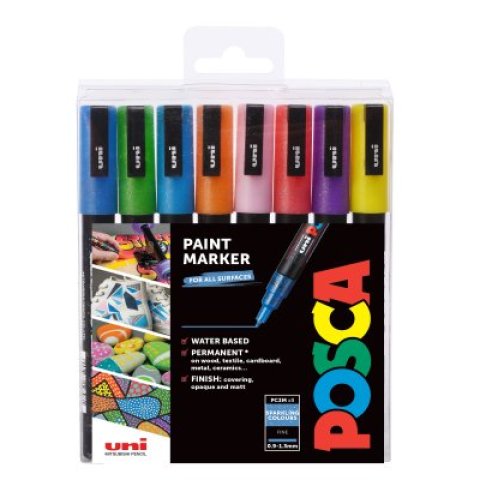 Uni pak marker Posca pc-3m šljokaste boje 8/1